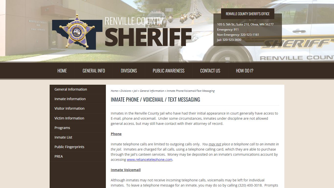 Inmate Phone / Voicemail / Text Messaging - Renville County